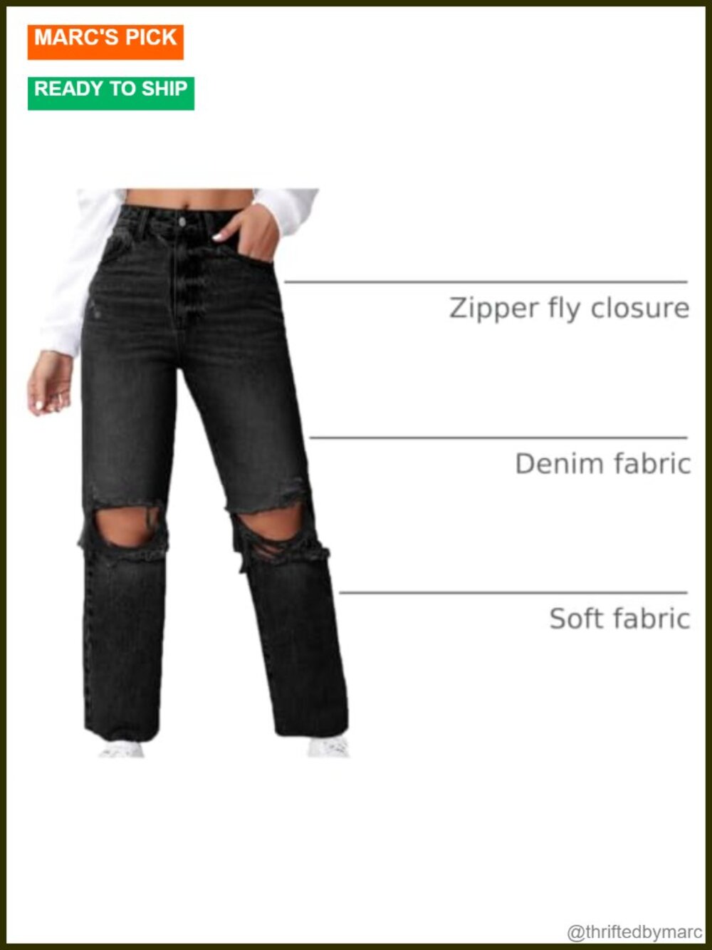 High Rise Ripped Cropped Straight Leg Denim Jeans - Picture 3 of 6